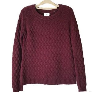 NEW Burgundy Textured Knit Crew Neck Sweater